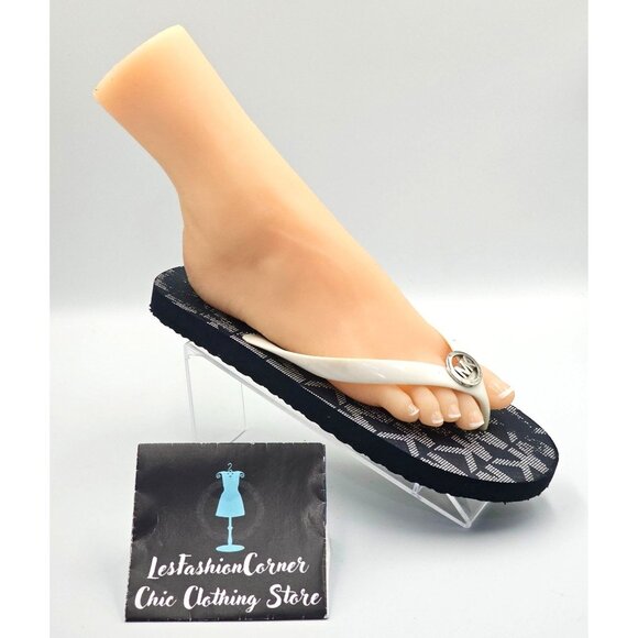 Michael Kors Women's White Navy  Jet Set Rubber Flip Flops Sandals Sz 11 2527 - Picture 13 of 16